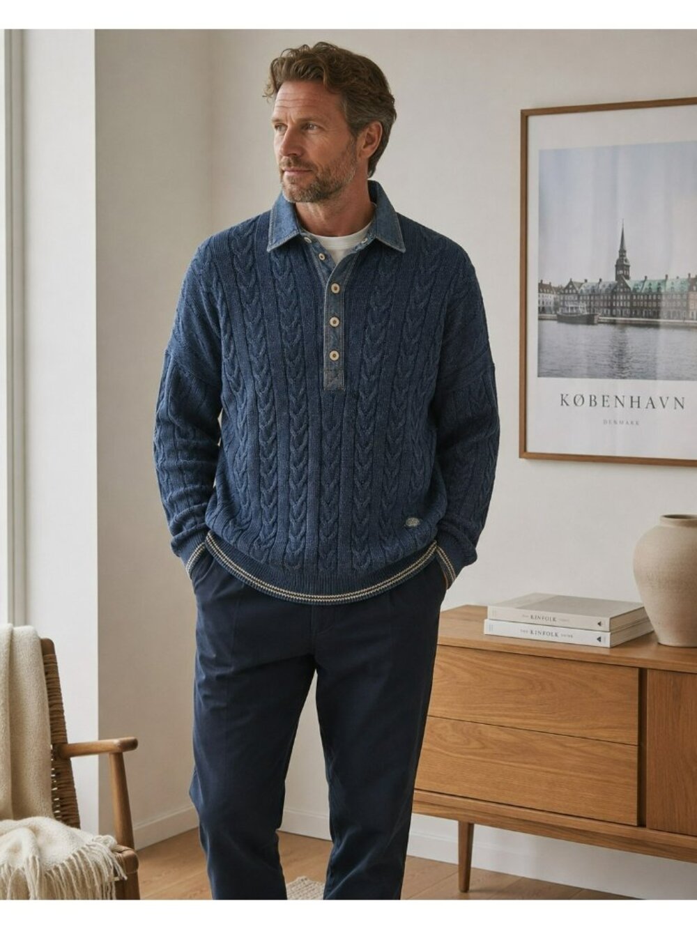 Vintage Blue Willis 1/4 Snap Pullover Mens XXL Cable Knit Fisherman Sweater